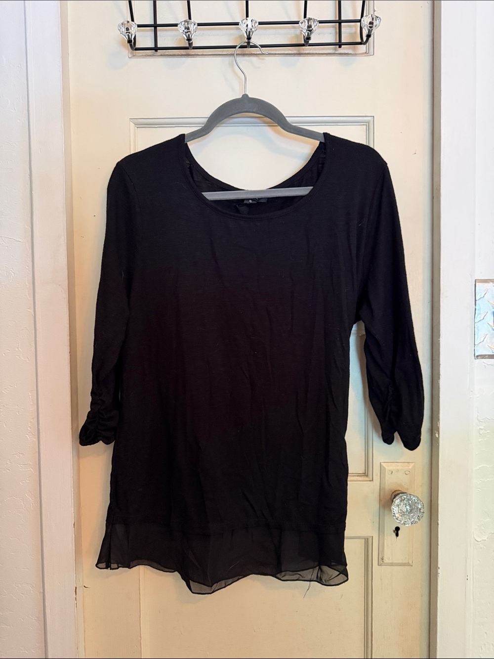 Style & Co. Black Long Sleeve Top with Layered Chiffon Hem